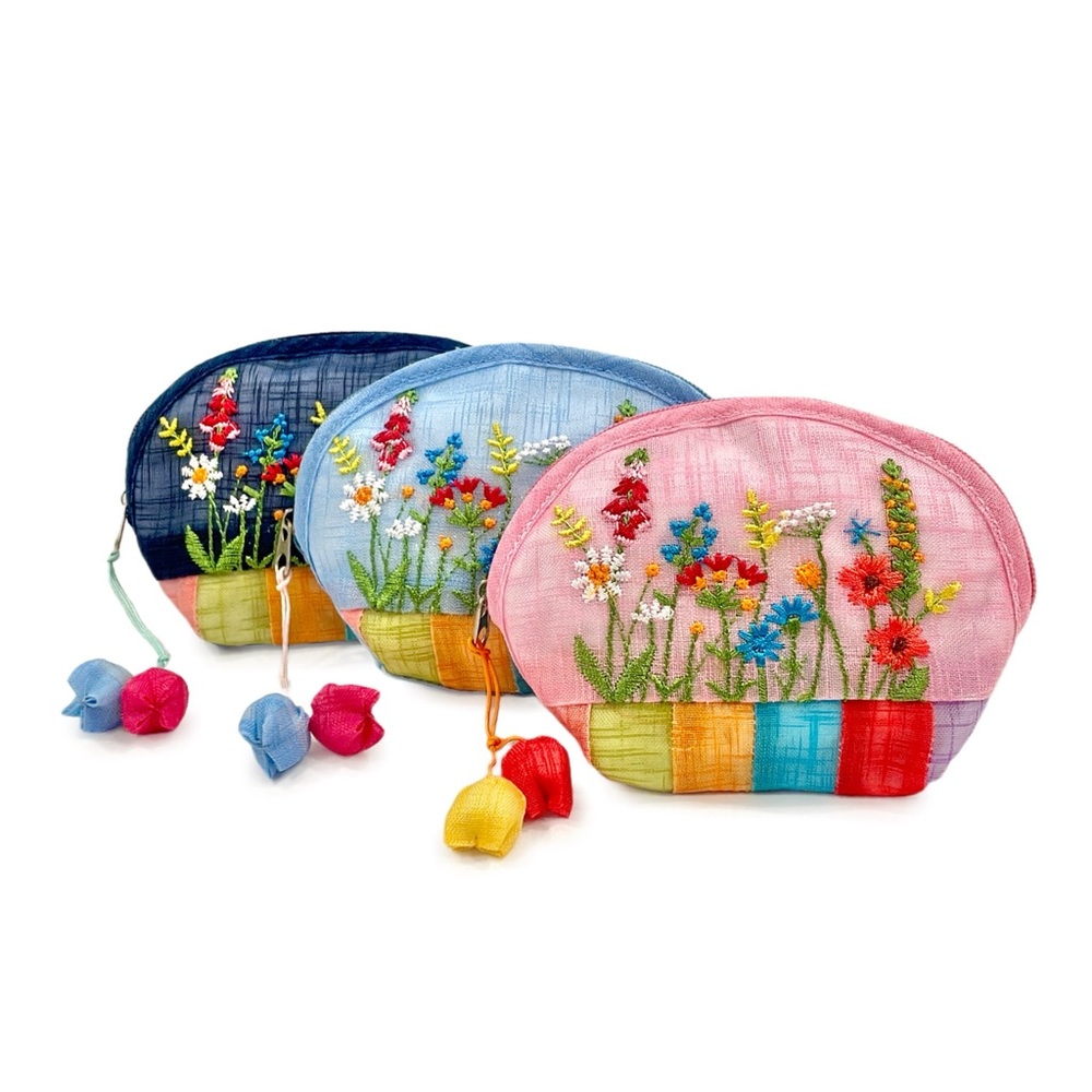 Korean Traditional Embroidered Floral Coin Purse Set of 3 NWOT